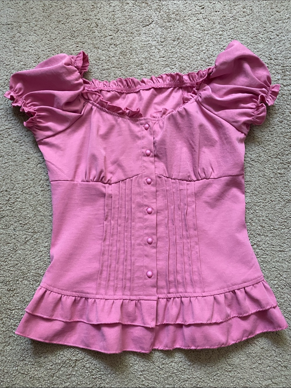 Women's Pink Ruffle-Trim Button Blouse